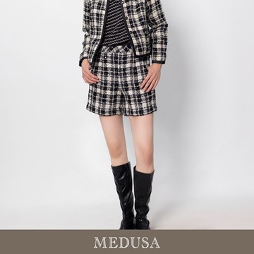 現貨【MEDUSA 曼度莎】名媛黑白格羊毛粗花毛呢短褲（M-XL）｜羊毛短褲 毛呢短褲 小香風短褲