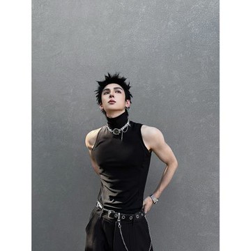 楊一帆潮牌無袖背心男款2025夏季新款男高街ins設計感痞帥時尚T恤