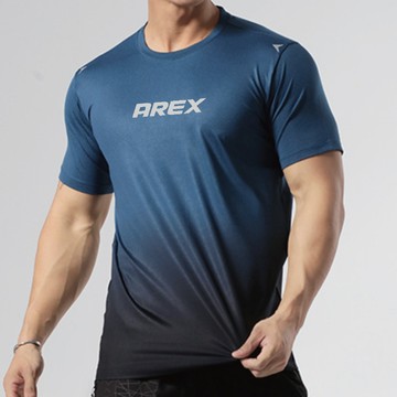 AREXSPORT城市路跑冰絲涼感漸層透氣運動速乾跑步運動上衣-漸層藍【Ｍ-3L】短袖上衣 運動排汗衫