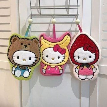 🌸臺灣出貨🎉可愛KT貓擦手巾掛式雙面擦手加厚吸水速幹廚房擦手毛巾珊瑚絨家用
