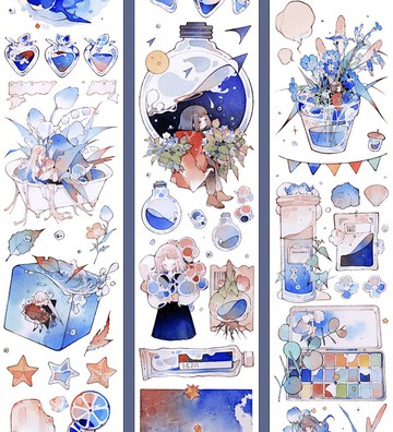 水行星 夏日冰塊和少女 PET 紙膠帶 貝殼光 10米卷