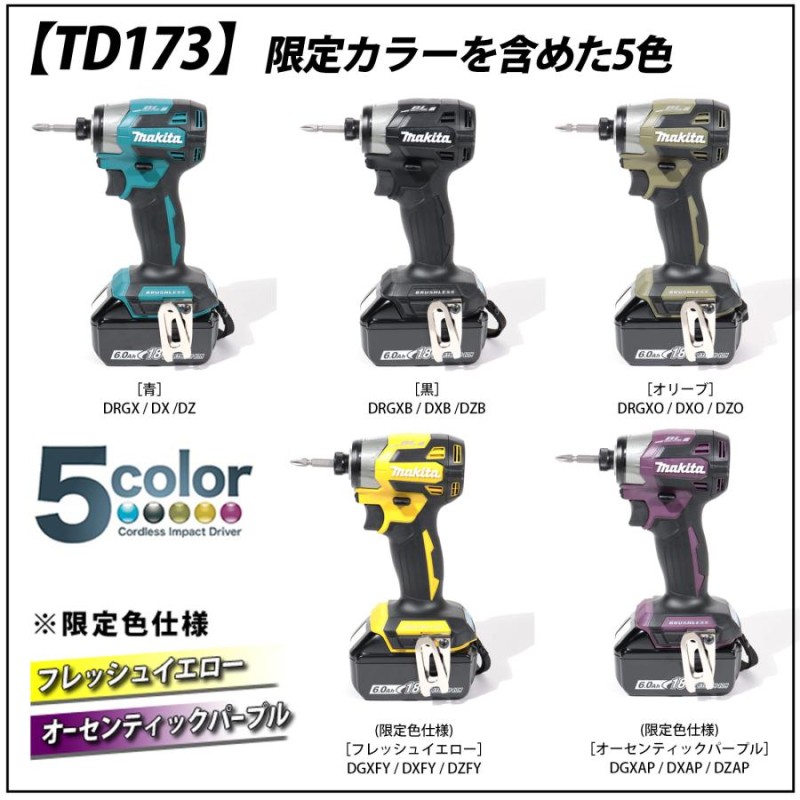 マキタ インパクトドライバー 18V TD173DRGX フルセット MAKITA TD172 後継 充 電式 BL1860B 互換 バッテリー 2個  6.0Ah 急速充電器 収納ケース 付き | LINEショッピング