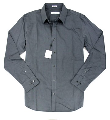 美國百分百【全新真品】Calvin Klein CK 上班 男款 上衣 鐵灰 長袖 襯衫 100%棉質 M號 超取