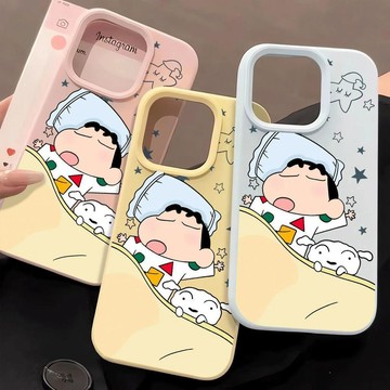 卡通糯米殼睡覺小新適用iPhone16promax簡約小眾款17pro卡通13/12新款防摔