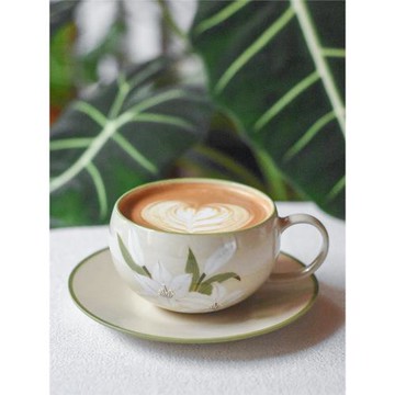 (免運)曠野集高檔精致咖啡杯套裝陶瓷拿鐵杯拉花景德鎮手作百合咖啡蛋杯