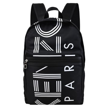 KENZO 5SF213 經典品牌LOGO尼龍雙拉鍊休閒後背包.黑