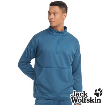 【Jack wolfskin 飛狼】男 蓄熱石墨烯厚刷毛保暖衣 立領T恤『青藍』