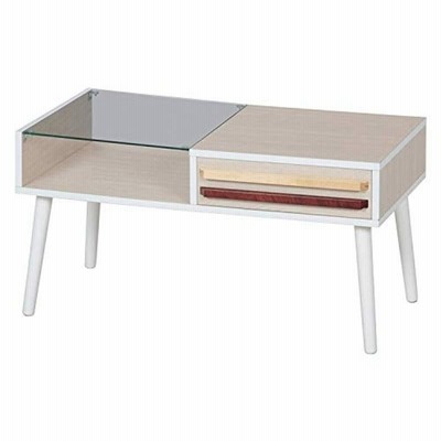 不二貿易 ローテーブル 幅80cm ホワイトウォッシュ ガラス 簡単組立て オスロ 10033