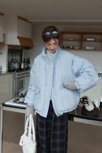 北歐極簡 立領抽繩90白鴨絨羽絨服背心 袖子可拆