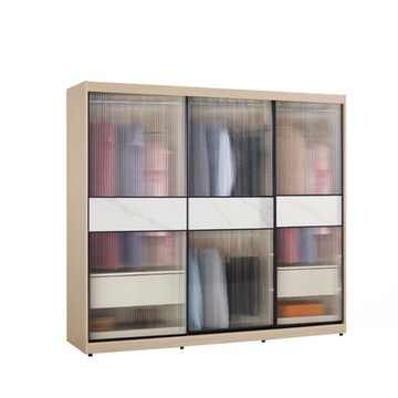 文創集 維爾玻璃7尺鋁框岩板衣櫃(吊衣桿x4＋二抽屜)-211x60x196cm免組