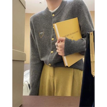 女士小香風羊絨衫針織開衫外套女春秋款溫柔慵懶風設計感毛衣外穿