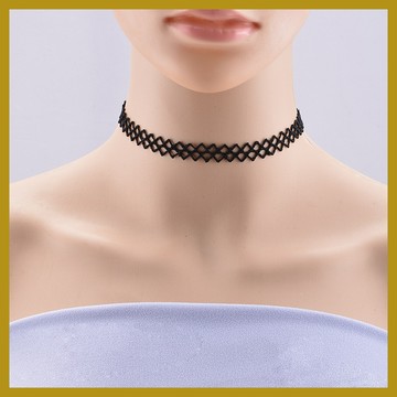 黑色菱形吊墜蕾絲項鏈 choker項圈頸鏈 短款鎖骨