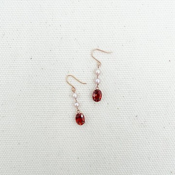 午茶系列  錳鋁石榴石 雙日本珍珠 玫瑰18K金 垂墜耳環 輕珠寶飾