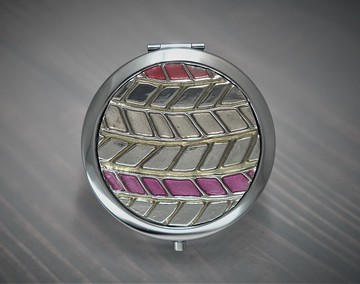 錫雕 快樂輪胎 隨身鏡+3格藥盒/置物盒