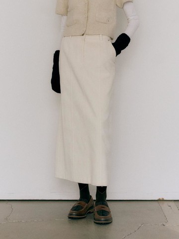 Corduroy Pencil H-Line Long Skirt [Beige Ivory]