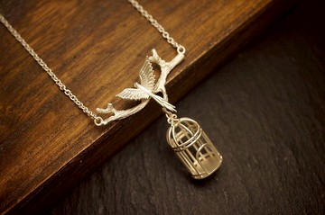 925 纯銀鳥籠吊咀 連18吋銀鏈(P346)- 手作