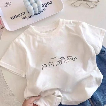 Healthy baby 兒童純棉短袖T恤夏季新款女童上衣小童印花100%百搭衣服短袖 T恤 女童短袖 儿童上衣