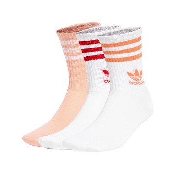 休閒襪 Crew Socks 3STR 白 橘 長襪 襪子 中筒 條紋 愛迪達 3雙入 JI9472