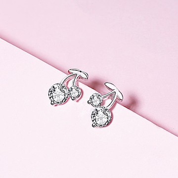 [米蘭精品] 925純銀耳環-鑲鑽小巧櫻桃耳環