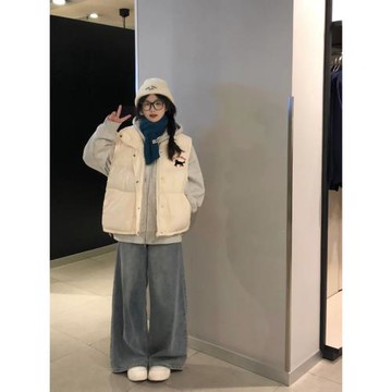 米白色馬甲棉服外套女春秋新款韓系穿搭慵懶風小個子棉衣無袖上衣