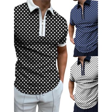 2021 New Summer Men Sports Fitness Tops波點翻領短袖套頭T恤