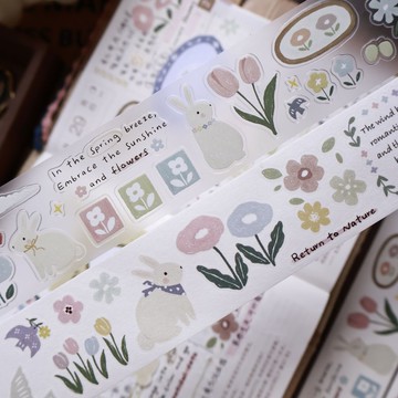 兔花物語  鹽系輕復古可愛PET 和紙膠帶