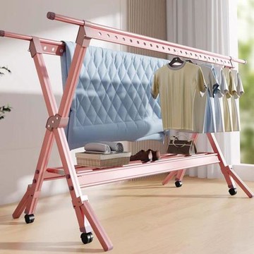 家用置地加厚折疊移動衣架多功能晾曬架子室內陽臺臥室伸縮曬被子