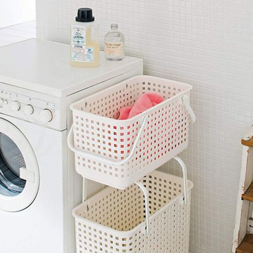 日本 like-it 日製可堆疊加高洗衣隙縫籃-M - 白