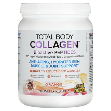 Natural Factors, 全身膠原蛋白，生物活性肽，橙味，1 磅 1 盎司（500 克）