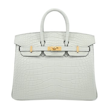 Hermes 愛馬仕 BIRKIN 25CM 0W B刻 稀有鱷魚皮手提/肩背柏金包(0W水晶灰/金釦)