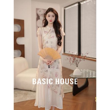(免運)Basic House/百家好國風新中式連衣裙夏季新款超仙裙子假兩件旗袍