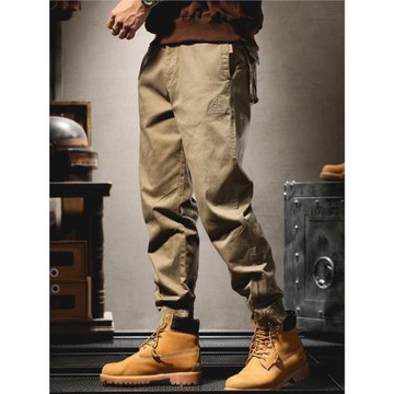 秋冬款休閑褲男寬松重磅束腳闊腿潮牌美式工裝長褲大碼收口哈倫褲