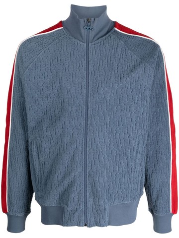 Diesel - stripe-sleeve zip-up sweatshirt - men - Cotton/Polyester/Spandex/Elastane - XL - Blue