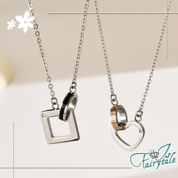 【伊飾童話】歐美潮流 情侶幾何個性項鍊對鍊組/銀色