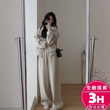【梨卡】隔日到貨 女裝 外套 長褲【套裝】運動連帽上衣 衛衣外套 休閒長褲 寬鬆長褲 保暖套裝 WT330【現貨24H】
