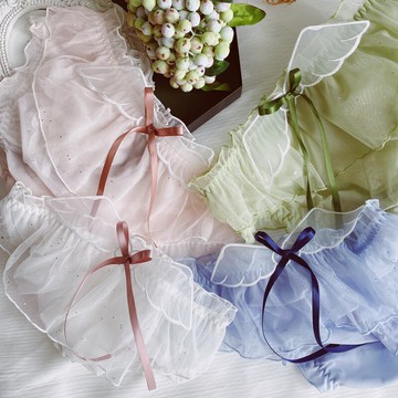 夏季女甜美日系可愛網紗透氣雪紡中低腰少女荷葉邊蝴蝶結