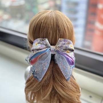 獨家蕾絲蝴蝶結相交夾香蕉夾仙女夾髮夾-粉彩藍紫色