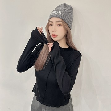 彈力立體車線立領上衣-黑【KT224681】