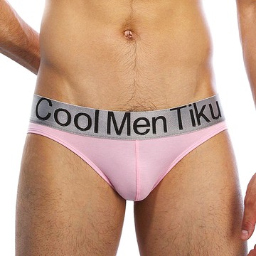 tiku 梯酷 ~ 金屬質感腰帶 親膚彈性棉三角男內褲 -粉 (pm1863)/共6款經典色任選