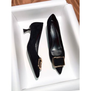 單鞋女2025秋冬新款尖頭細跟黑色工作女鞋舒適淺口百搭低跟高跟鞋