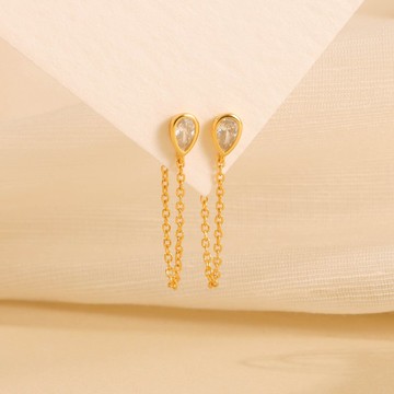 s925銀水滴狀鏈條女生耳釘 鑲鑽耳骨釘 禮物推薦 畢業禮物