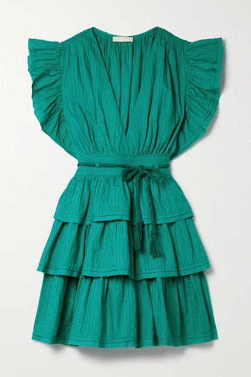 Ulla Johnson - Camilla Ruffled Pintucked Cotton-poplin Mini Dress - Jade - US10