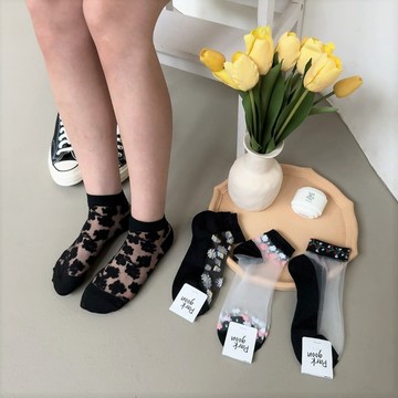 Anyshop韓國襪 透膚襪 短襪 透膚花襪 韓國製造 透膚紗襪 植物襪 夏季襪款夏季單品 小花花 透膚花 N417