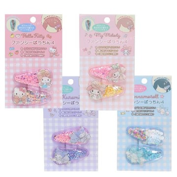 小禮堂 Sanrio 三麗鷗 造型流沙鐵髮夾2入組 (蝴蝶結款) 大耳狗 酷洛米 Kitty