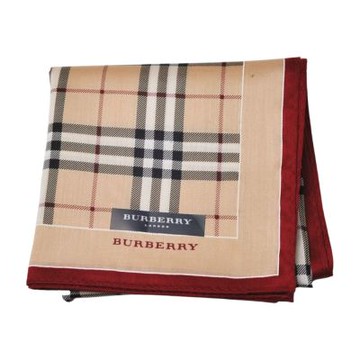 BURBERRY 經典駝色格紋酒紅滾邊字母LOGO帕領巾(51CM)