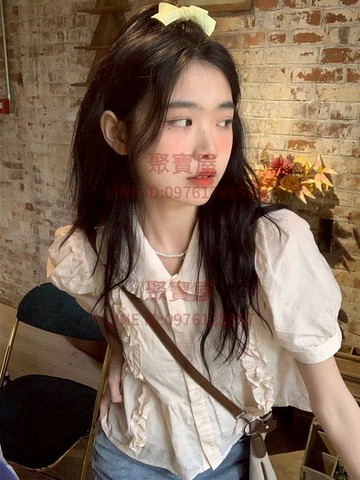 純欲風泡泡短袖娃娃領襯衫設計感小眾女法式溫柔奶系別致短款上衣新款【聚寶屋】