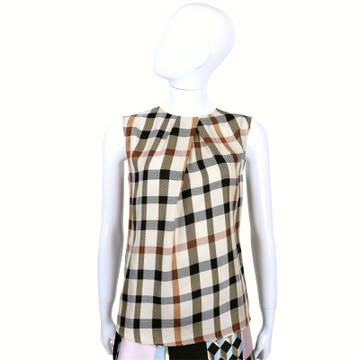 DAKS 卡其色格紋抓摺無袖上衣