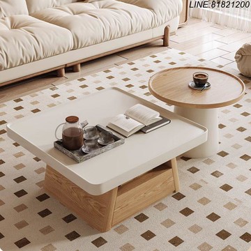 茶几 邊桌 電視櫃 邊幾 免運/開立發票 日式原木風茶幾客廳家用小戶型北歐茶幾電視柜組合奶油風2024簡約 快速出貨