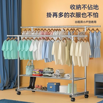 不鏽鋼雙杆晾衣架落地摺疊陽臺家用曬衣架伸縮室外晾衣杆掛衣王之