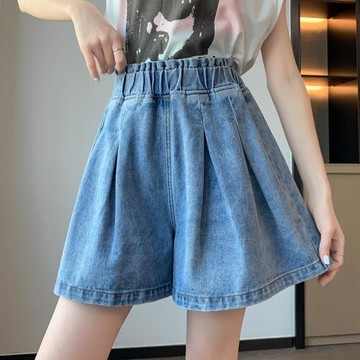 松緊腰大碼胖mm梨形a字牛仔短褲